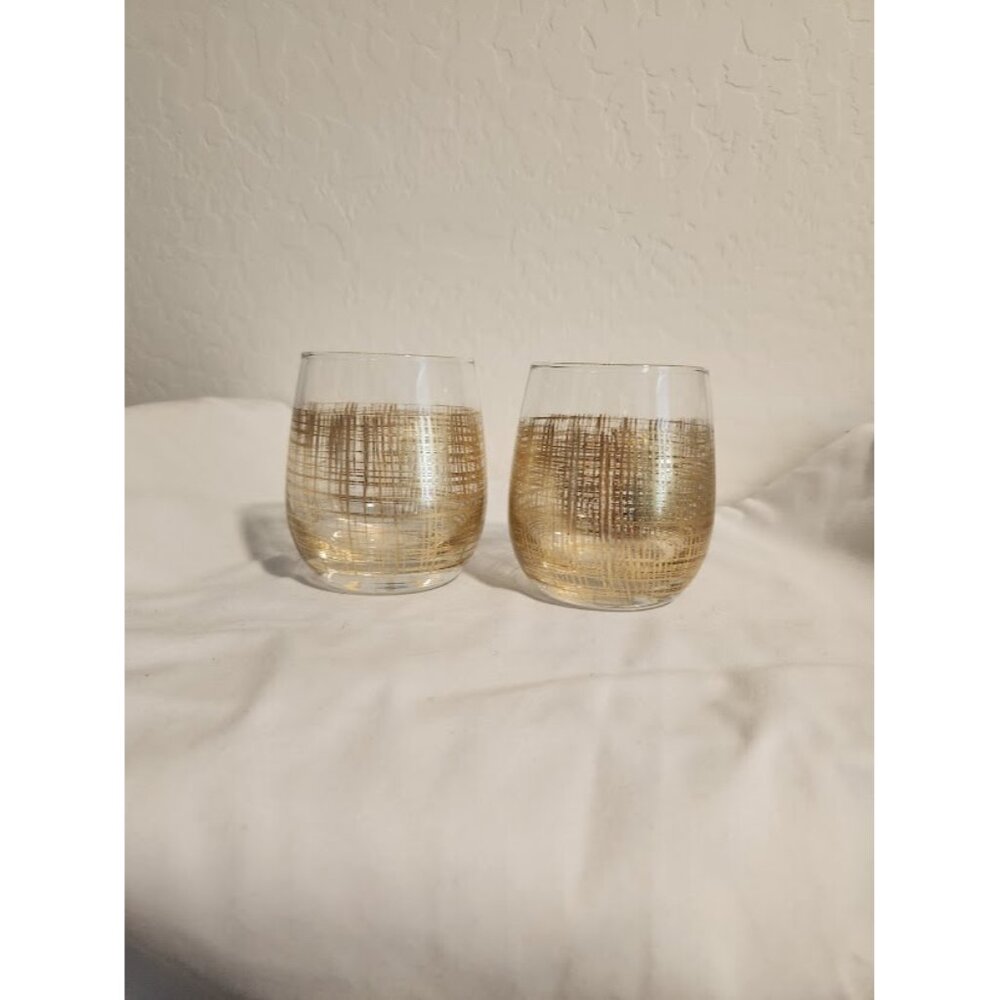 Modern Expressions Gold Leaf Stemless Wine Glasses Set of 2 ID 1009